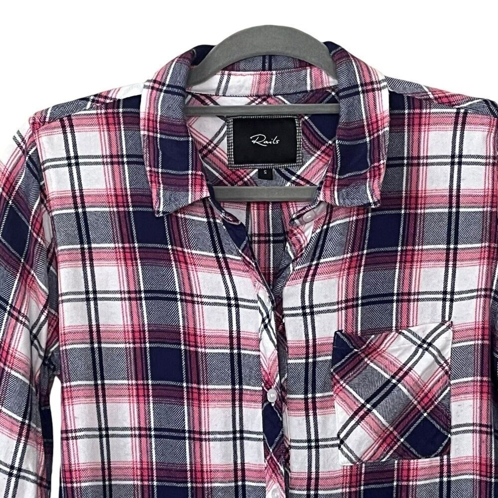 Rails Women’s Size S Hunter Flannel Shirt 100% Cotton Soft Rogue Navy Plaid - Picture 2 of 10